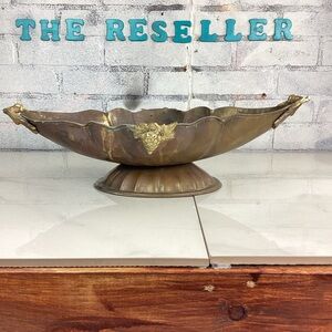 Vintage Hosley Hammered Brass Oval Victorian Footed Scalloped Bowl 20x10.5